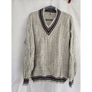 FIELDMASTER Men's Vintage Knit V Neck Sweater Rugby Stripe Accent‎ Size Large